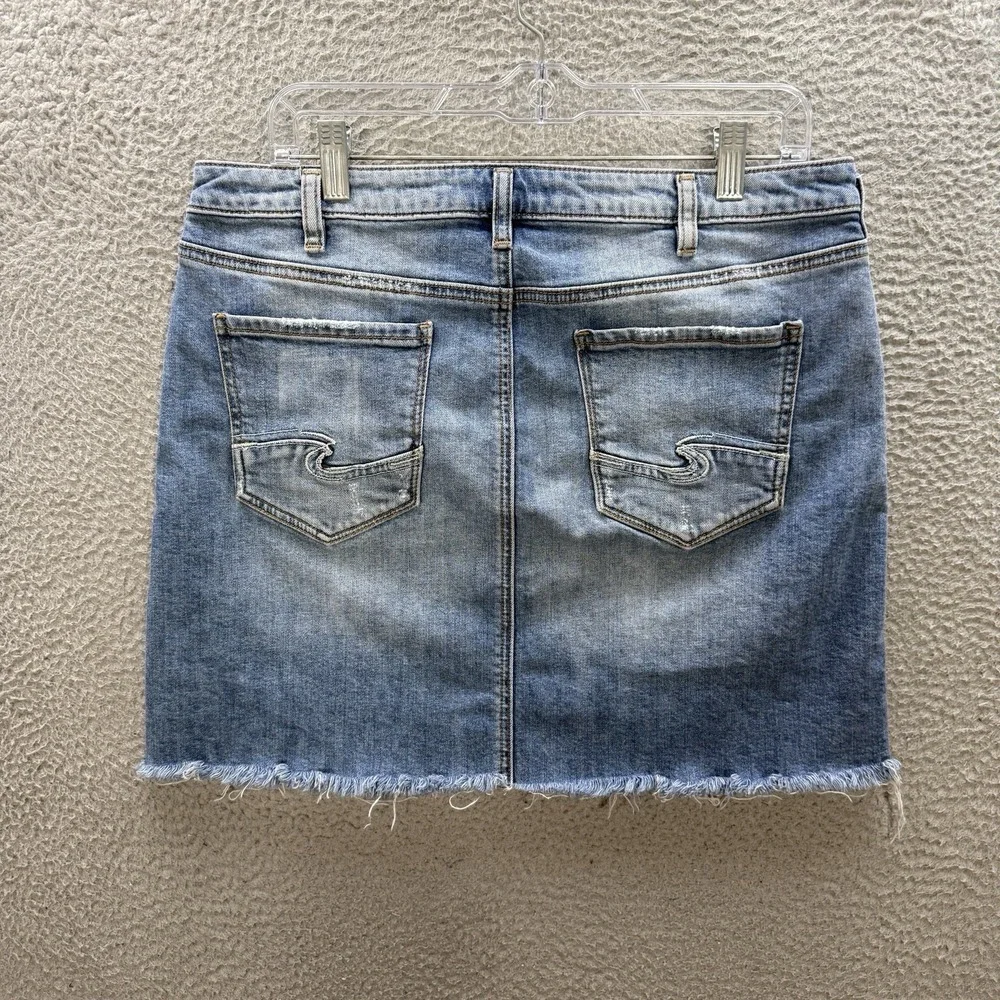 Silver Jeans Skirt Womens 8 Blue Francy Mini Stretch Raw Hem Distressed Denim